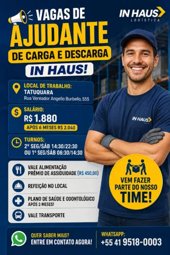 VAGA DE EMPREGO: CARGA E DESCARGA DE GELADEIRAS NO TATUQUARA