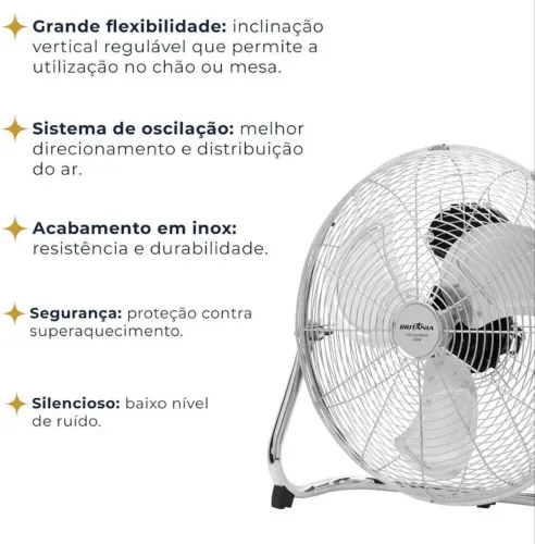 Ventilador Britânia C50, Metálico - Inox, 220 V Oscilante