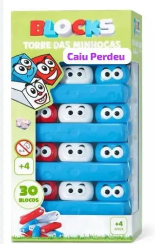 Blocks Torre das Minhocas, um jogo de empilhamento infantil em estilo Jenga com 30 blocos