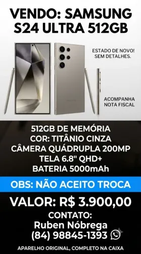 Samsung S24 Ultra, 512GB, Seminovo com Nota Fiscal