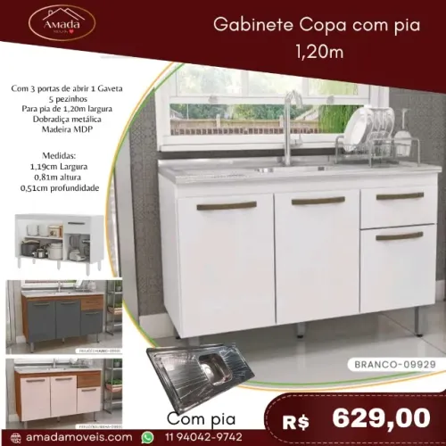 Gabinete Copa com pia 1,20m, a pronta entrega