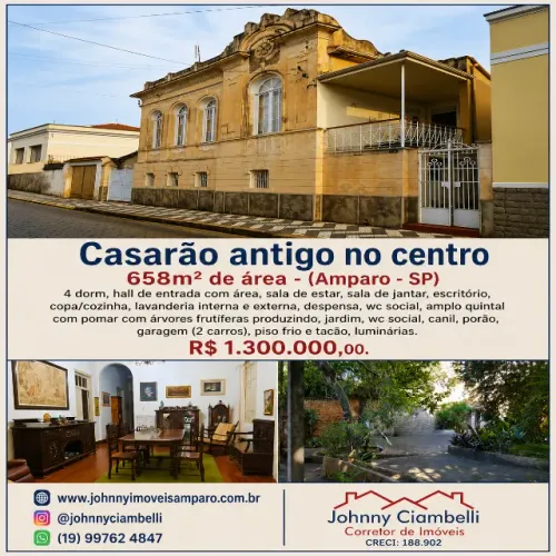 Casarão antigo no centro - 658m² de área - (Amparo - SP)