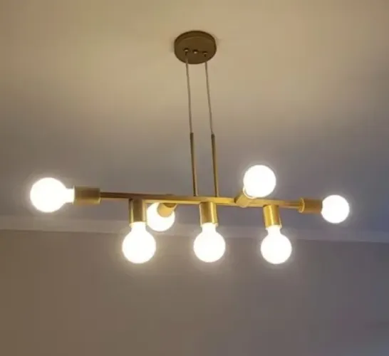 Luminaria pendente 7 lâmpadas- cor dourada verniz 