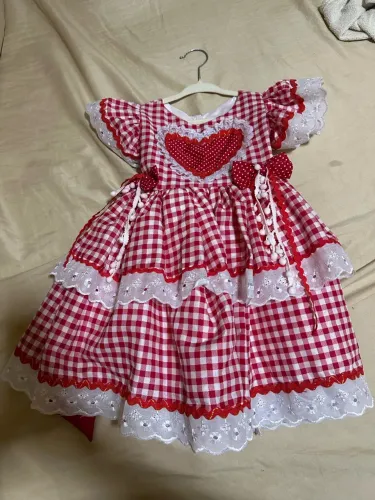 Vestido Junino Infantil Caipira Xadrez Vermelho - Veste até 2 anos