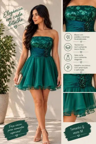 VESTIDO DE FESTA VERDE RICO EM DETALHES
