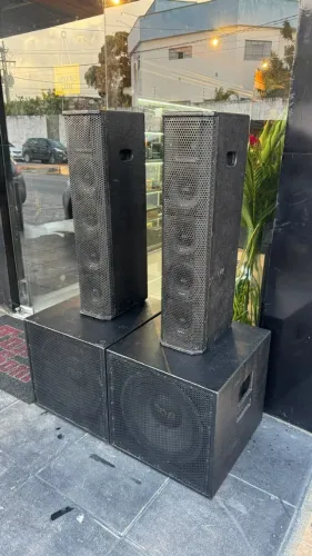 SOM PA ATIVO COMPLETO 3200Wrms - 2 Sub 15 + 2 Lines Vertical 4x6"
