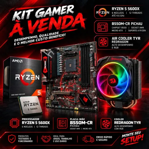 RYZEN 5 5600X + B550M-CR + AIR COOLER REDRAGON TYR RGB