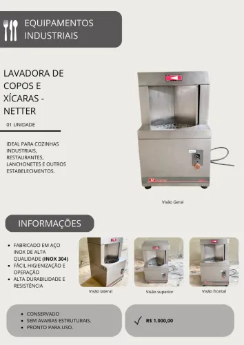 Lavadora de Copos e Xícaras Netter