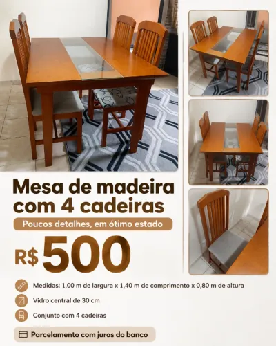 Mesa de jantar com 4 cadeiras