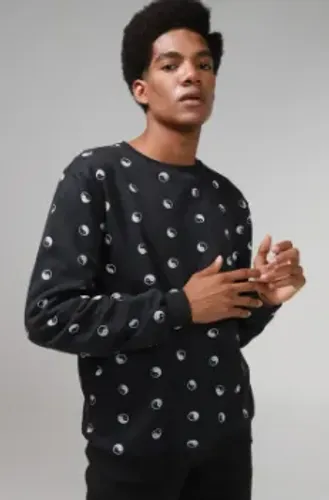 Blusa de Moletom Flanelada Fechada Forever 21 Yin Yang Preta