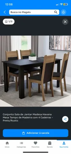 Conjunto Sala de Jantar Madesa Havana Mesa Tampo de Madeira com 4 Cadeiras - Preto/Rustic