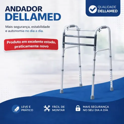 Andador de Alumínio Fixo Móvel e Articulado 3 em 1 D10 Dellamed + Bengala 