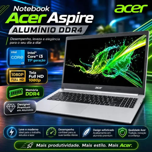 Notebook Acer Aspire 5 Alumínio Core i3 11° Ger (A pronta entrega)