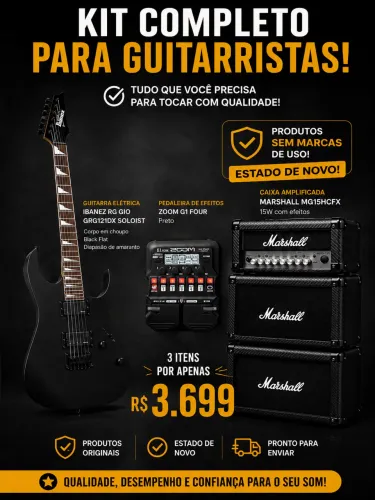 Guitarra Ibanez, Amplificador Marshall e Pedaleira Zoom