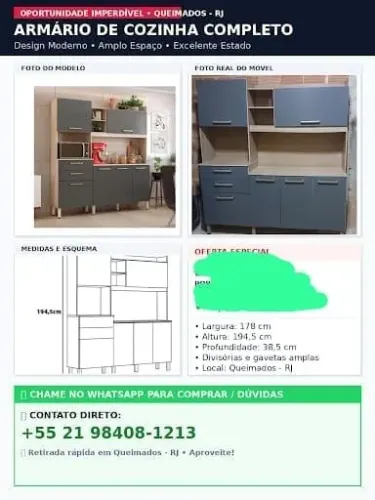 To vende armário cozinha lindo barato novo usei 5 meses motivo mudança estado.
