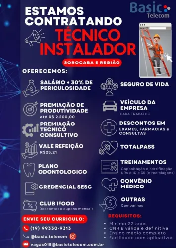 Técnico Instalador - TV, Internet e Telefone