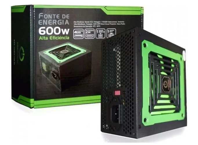 Fonte 600W ONE POWER - 70% Eficiência - MP600W3-I, Preto, ATX