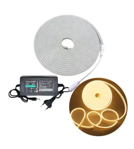 Fita LED Neon 5m Branco Quente Alto Brilho com Fonte