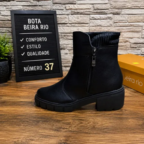 Vendo-Bota Feminina Beira Rio Cano Curto Preta Tratorada Nº 37 - Nova