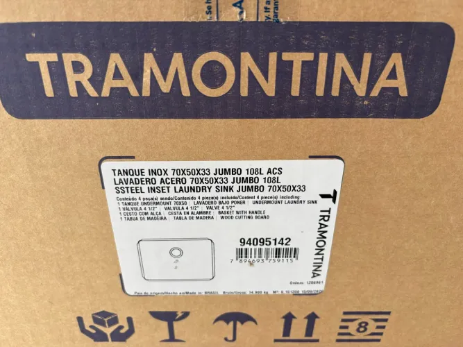 Novo Tanque de embutir Tramontina JUMBO 108 L em aço inox 70x50 cm