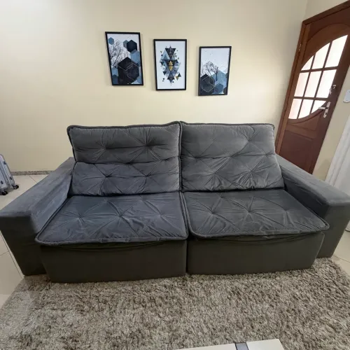Sofá Retrátil Suede Cinza 2,5m