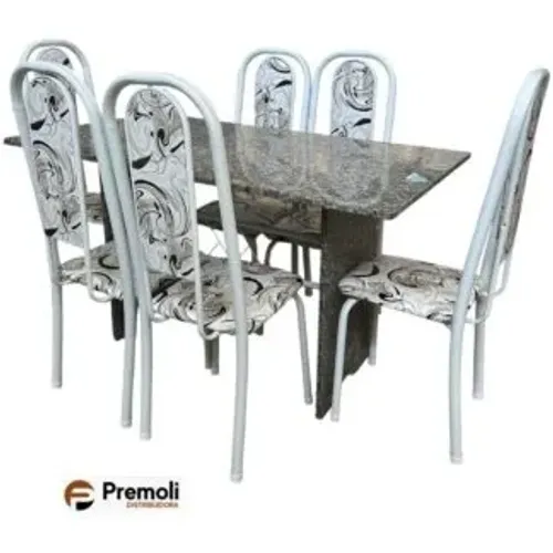 Mesa Tubular  Cadeiras Lavínea 140x75cm Mart Prata C/Tampo E Pés Em Granito