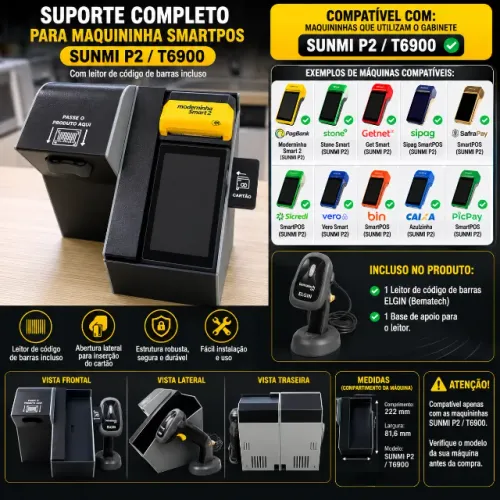 Suporte PDV Mini Mercado Autônomo + Leitor Elgin | SUNMI P2 SmartPOS