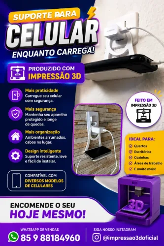 Suporte de Parede para Celular com Passagem para Carregador - Impresso em 3D