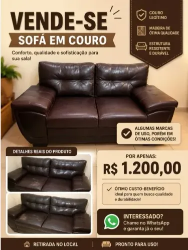 Sofá couro 3/2 lugares