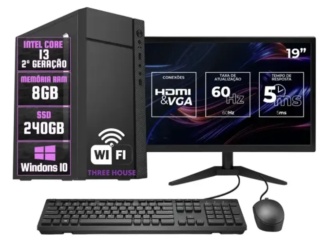 Computador Completo Intel I3 8gb Ssd256gb Monitor 19 + Wifi