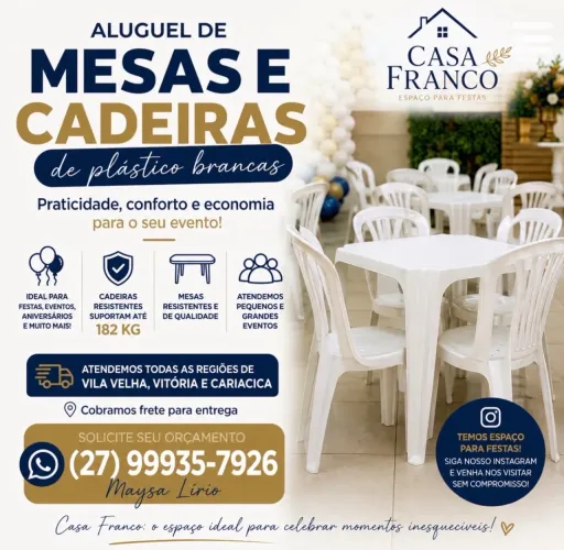 Locação/Aluguel de mesas e cadeiras