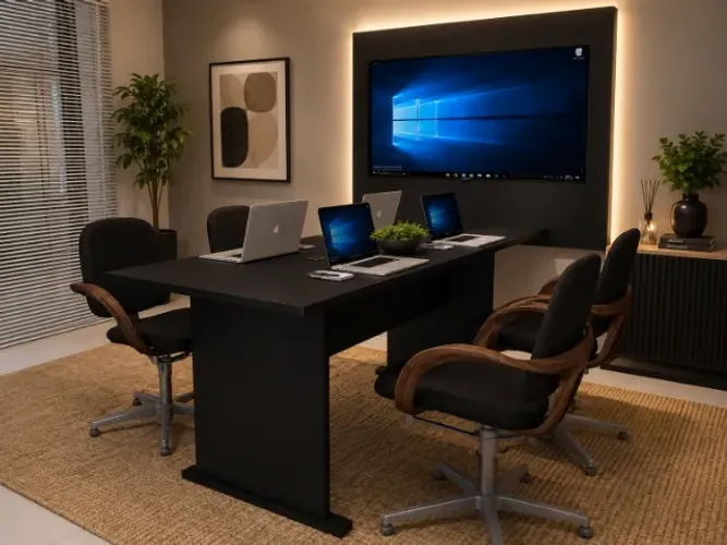 Mesa de Reunião Simply Black. Em Madeira Maciça/MDF: L180cm x P80cm x A74CM