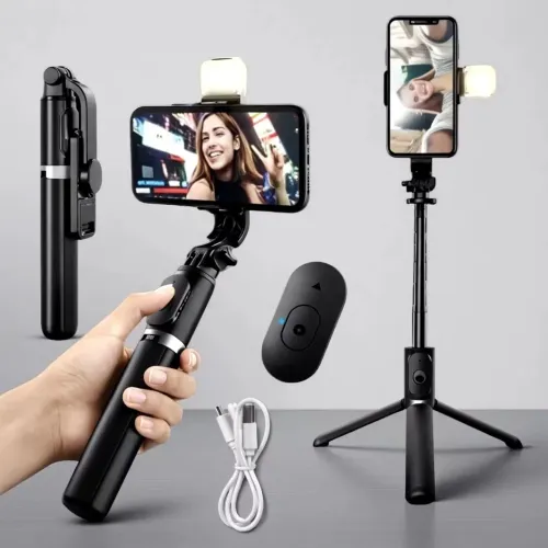 Bastão tripé com LED e controle Bluetooth