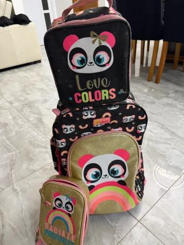 kit mochila, lancheira e estojo puket