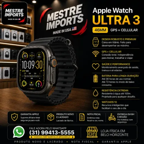 Apple Watch Ultra 3 GPS + Cellular Black Novo Lacrado