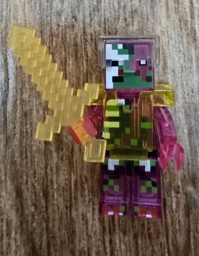 Boneco Mini Zumbi Piglin translúcido colecionável Minecraft com espada