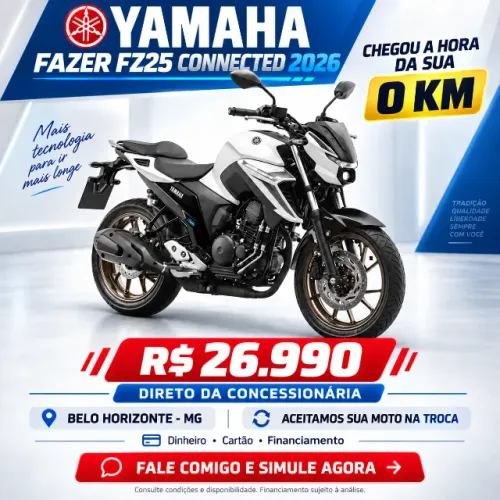 FAZER FZ25 CONNECTED 2026 0KM - Direto da Concessionária Yamaha