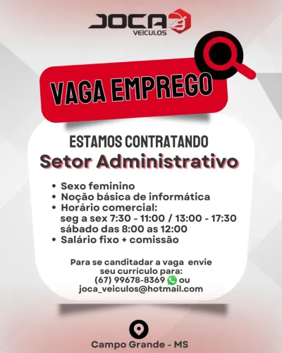 Vaga para setor administrativo