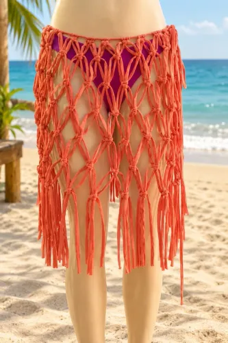 Saída de praia em macramé de fio de malha