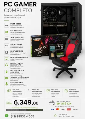 ? PC Gamer Completo + Cadeira Gamer | Pronto para Trabalhar e Jogar