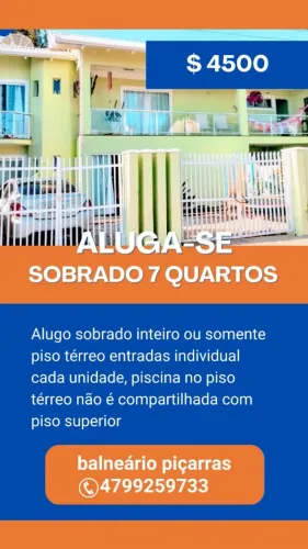 Alugo sobrado inteiro ou somente piso térreo balneário piçarras SC
