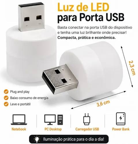 Mini Lâmpada LED USB Portátil para Notebook e Power Bank