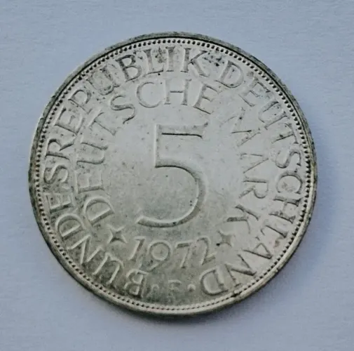 Moeda de 5 marcos alemães de 1972 de prata