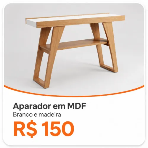 Aparador em MDF branco e madeira