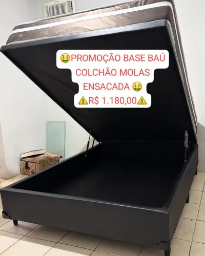 COLCHÃO CASAL ESPUMA D28 MOLAS ENSACADA  + BASE BAÚ CASAL REFORÇADA  