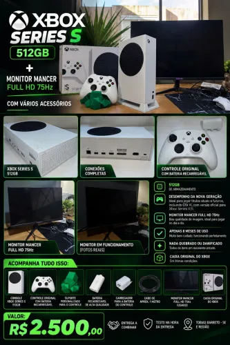 Xbox séries S 512g +Monitor 21.5 Pol Full HD 75hz