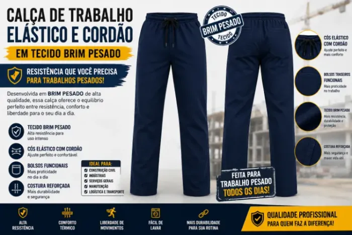 Calça brim pesado masculina para uso profissional