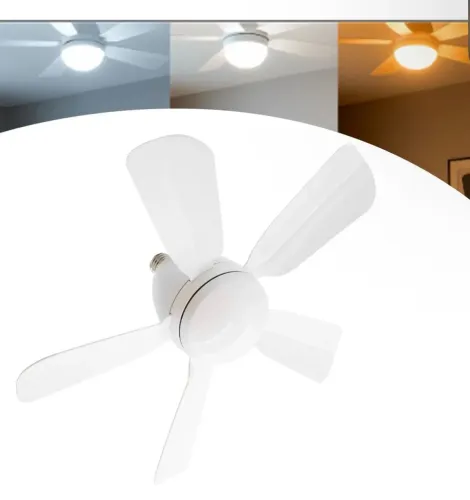 Ventilador De Teto E27 Com Lâmpada Led Bivolt Vt02 42 Cm Branco 127/220v 80w