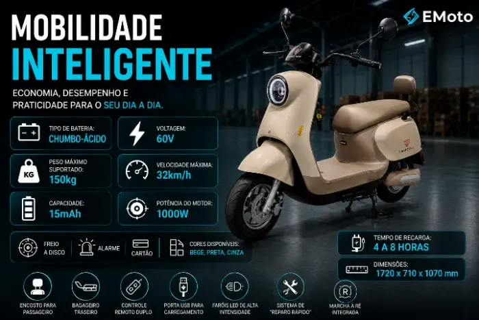 Moto Elétrica Bluhan T-XY Pro 1000W | Até 32km/h | Freio a Disco