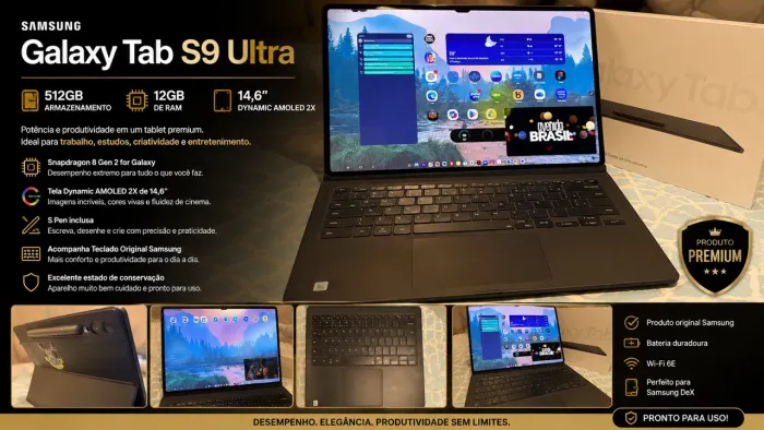 Samsung Galaxy Tab S9 Ultra 512GB + 12GB RAM + Teclado e SPen Original Samsung
